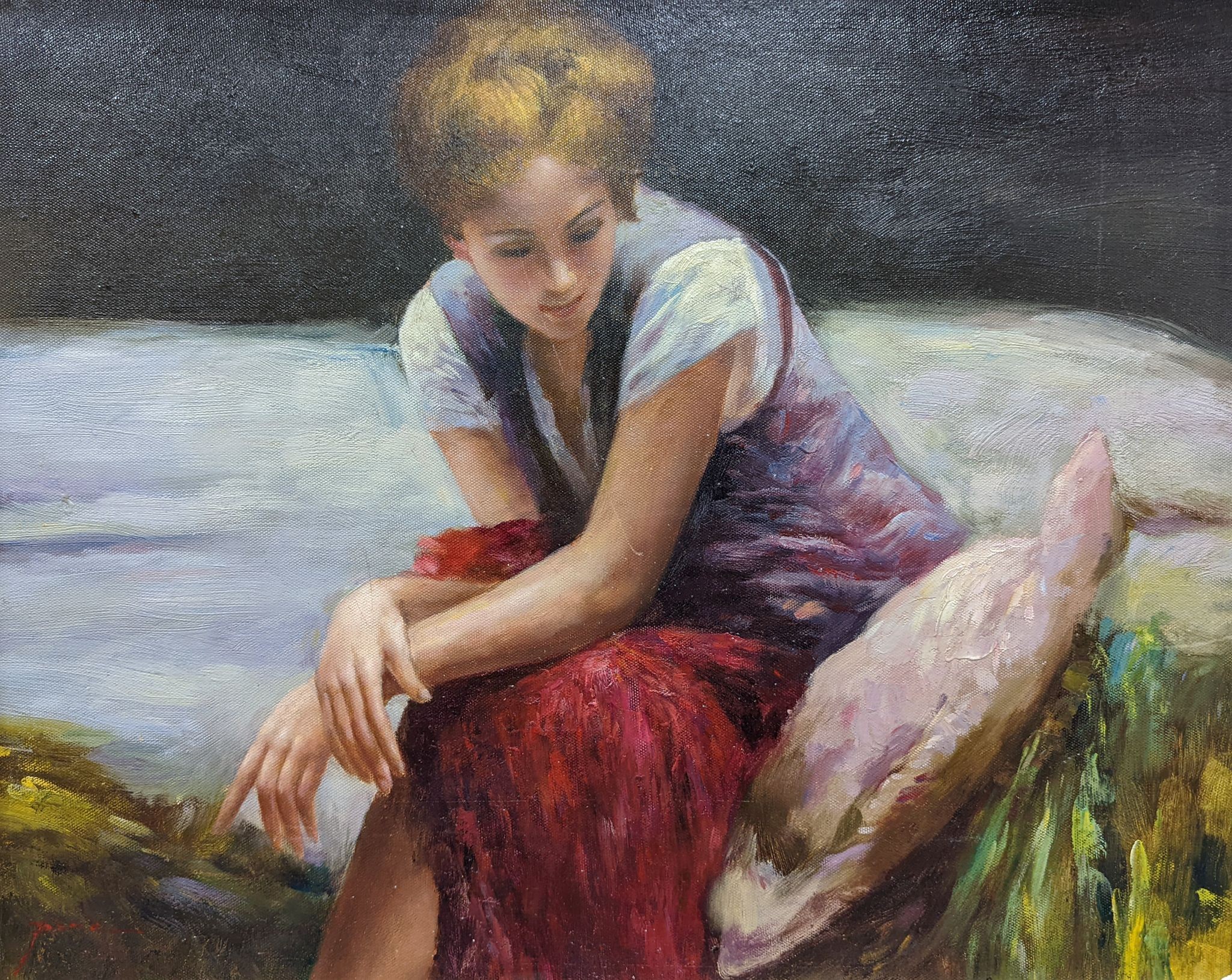 Pina, oil on board, Study of a seated woman, signed, 40 x 50cm